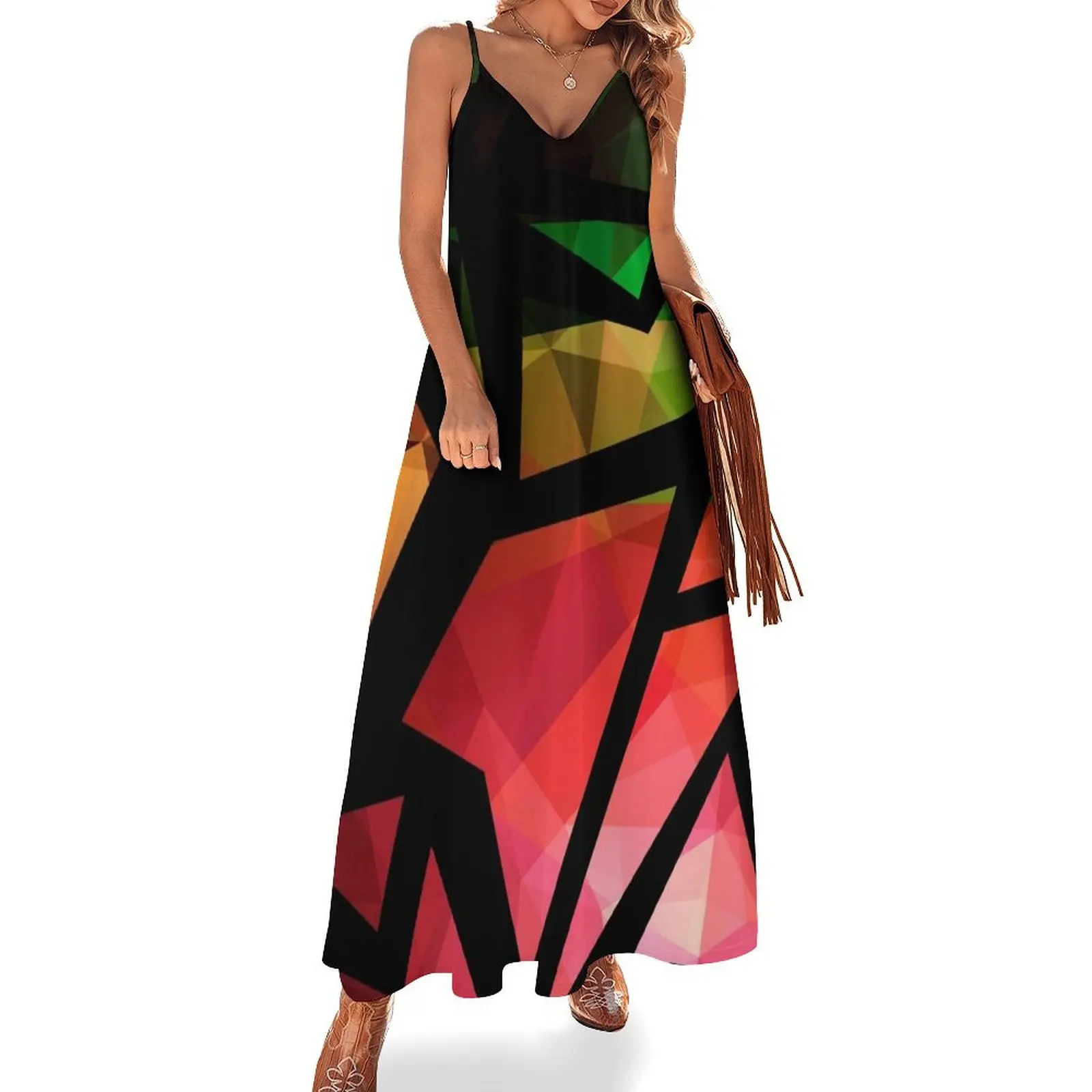 Abstract print of triangles polygon print. Bright dark design colors Sleeveless Dress luxury dress Female dress
Abstract print of triangles polygon print. Bright dark design colors Sleeveless Dress luxury dress Female dress