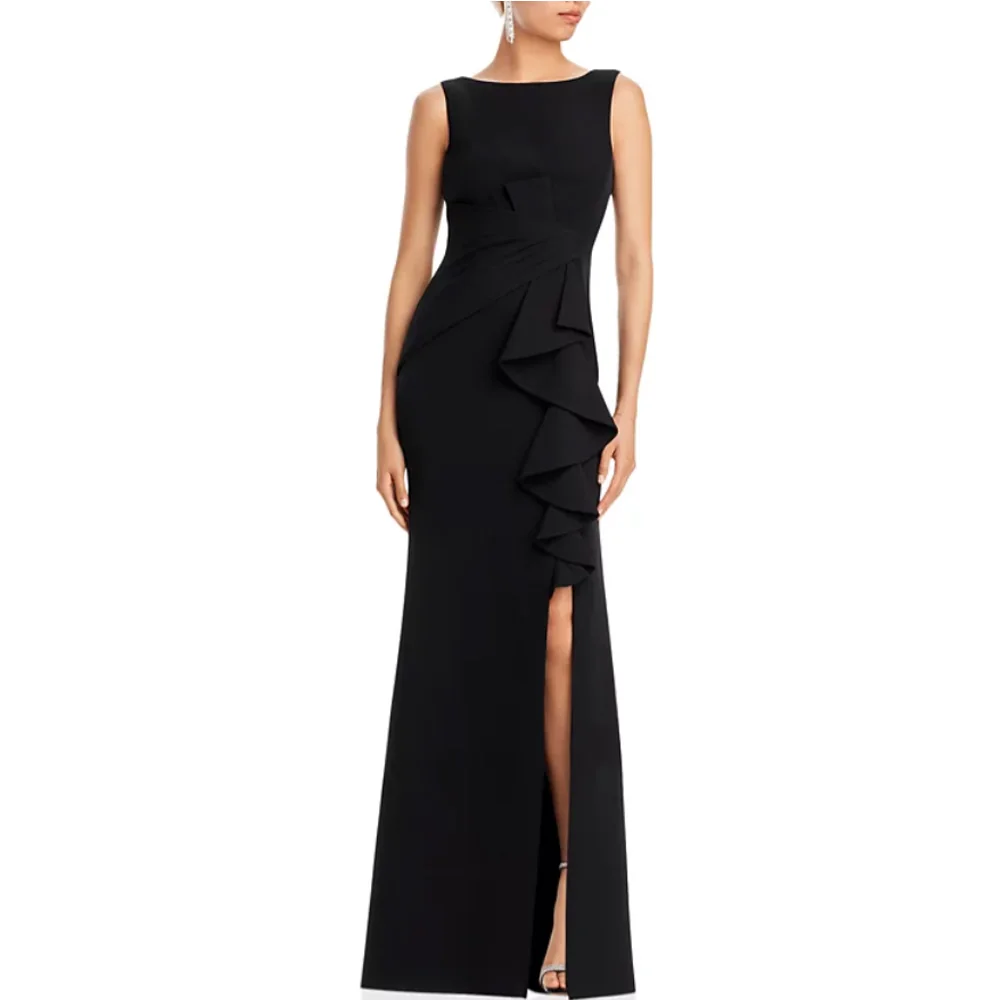 Customized Sleeveless Boat Neck Ruffle Side Slit Maxi Dress Women's Formal Evening Gown Wedding Party Dress
Customized Sleeveless Boat Neck Ruffle Side Slit Maxi Dress Women's Formal Evening Gown Wedding Party Dress