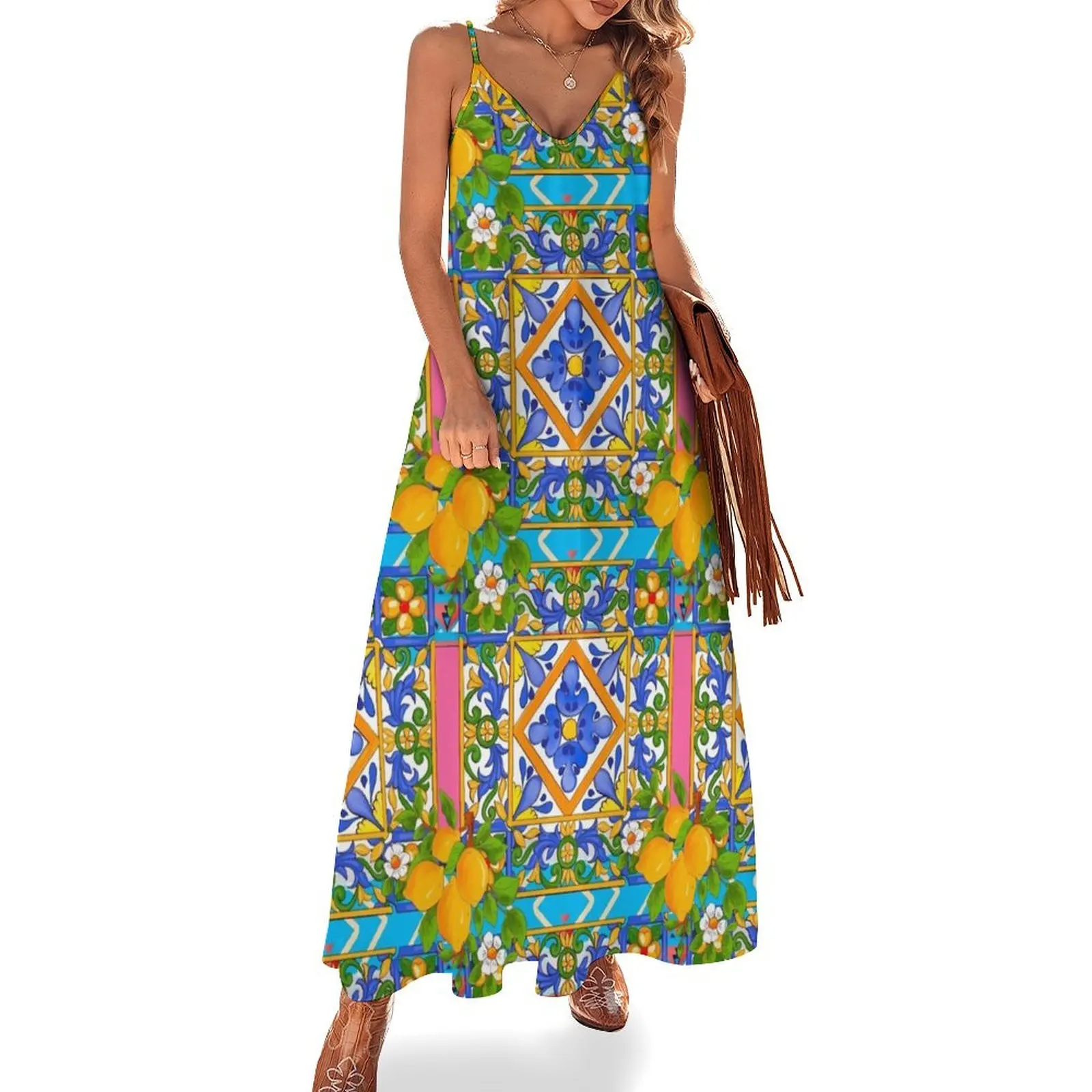 Summer,citrus,mosaic background ,Mediterranean style,lemon fruit pattern Sleeveless Dress womens dress
Summer,citrus,mosaic background ,Mediterranean style,lemon fruit pattern Sleeveless Dress womens dress