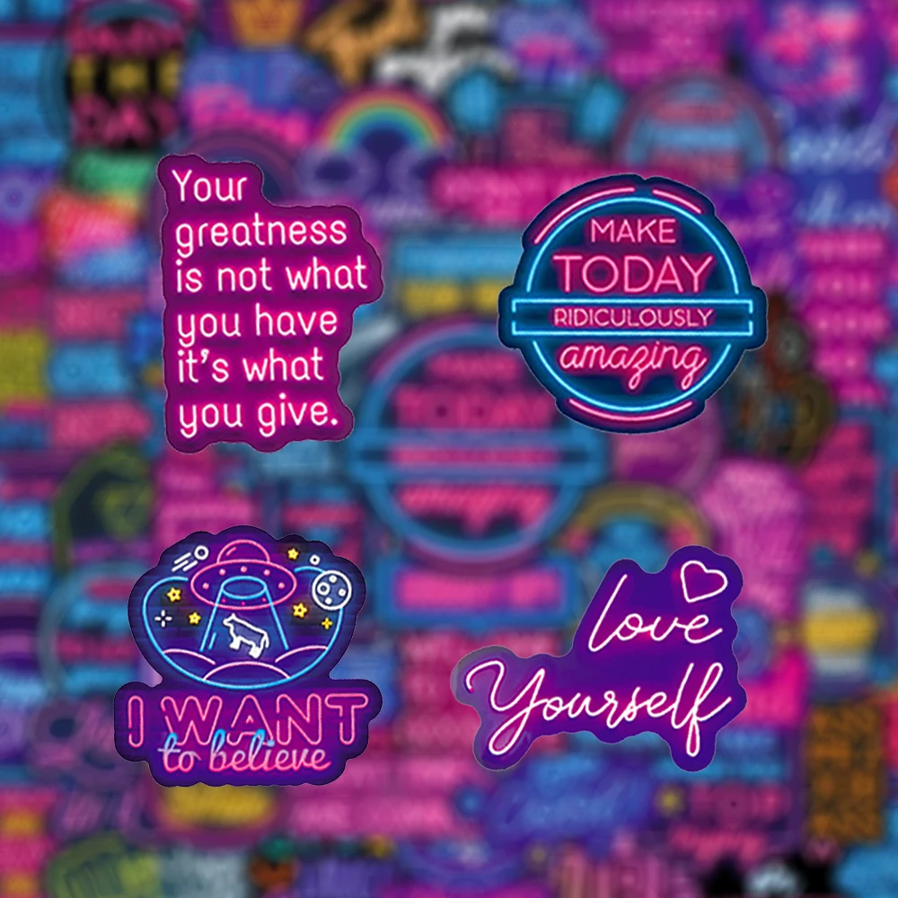 10/30/50/100pcs Cartoon Neon Motivational Phrase Stickers Inspirational Quotes Creative Decals Guitar Laptop Phone Sticker Pack
10/30/50/100pcs Cartoon Neon Motivational Phrase Stickers Inspirational Quotes Creative Decals Guitar Laptop Phone Sticker Pack