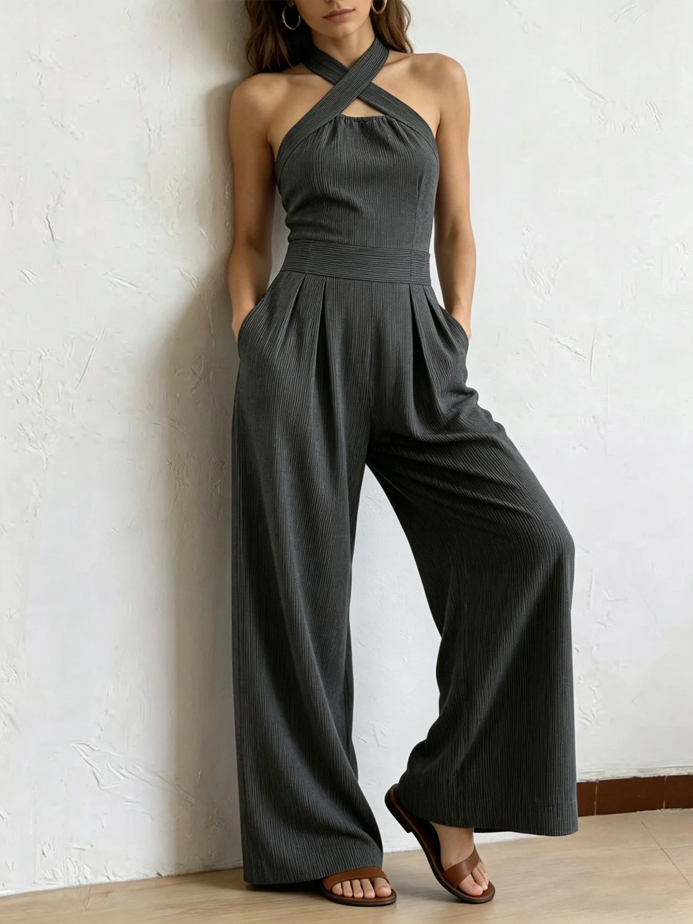 Women's Jumpsuits Cross-Neck Halter Design Cotton-Linen Solid Color Jumpsuit Comfortable Breathable Jumpsuit for Summer
Women's Jumpsuits Cross-Neck Halter Design Cotton-Linen Solid Color Jumpsuit Comfortable Breathable Jumpsuit for Summer