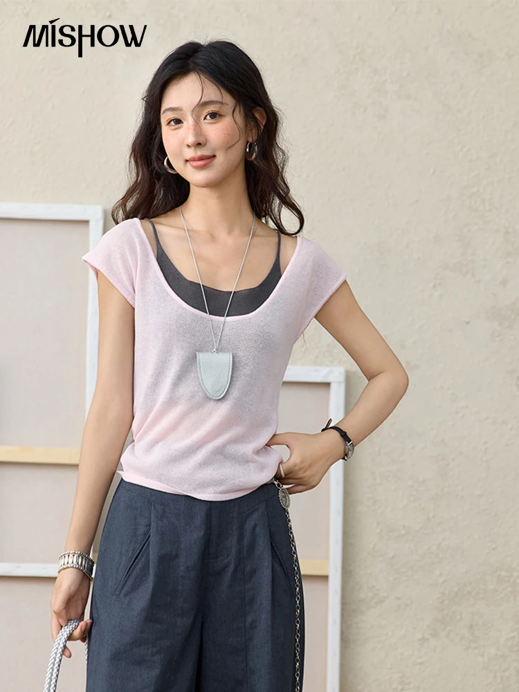 MISHOW Women's Linen Short Sleeve T-shirt 2025 Summer Contrast Color Fake Two-piece Knitted Top Thin Cool Casual Tees MXE36Z1277
MISHOW Women's Linen Short Sleeve T-shirt 2025 Summer Contrast Color Fake Two-piece Knitted Top Thin Cool Casual Tees MXE36Z1277