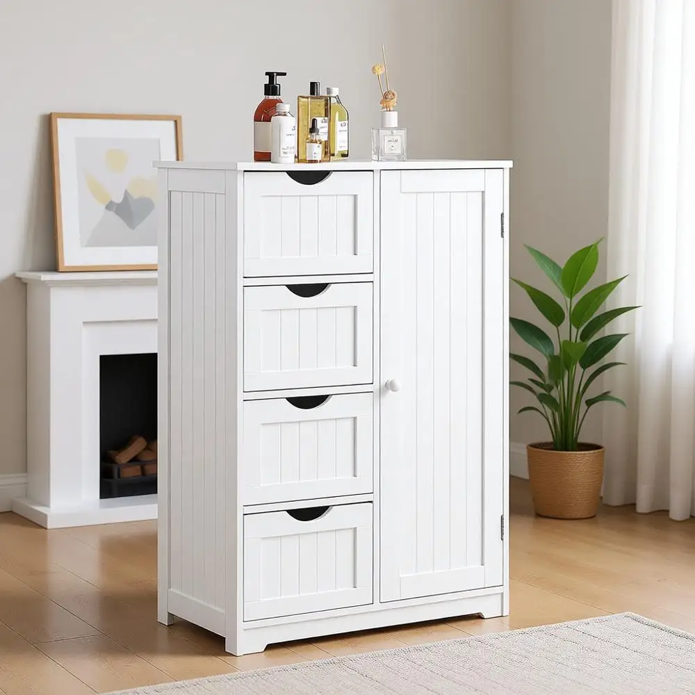 Wooden 4-Drawer Storage Cabinet Organizer, Adjustable Shelves, Suitable for Living Room, Bathroom, Kitchen, and Entryway (White)
Wooden 4-Drawer Storage Cabinet Organizer, Adjustable Shelves, Suitable for Living Room, Bathroom, Kitchen, and Entryway (White)
