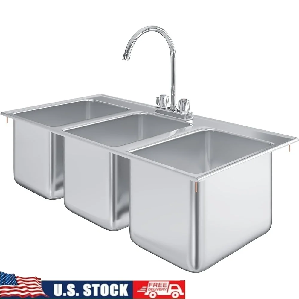 NSF Certified Stainless Steel Drop In Sink 3 Compartments with Faucet Commercial Kitchen Heavy Duty Utility Sink 37x185x10
NSF Certified Stainless Steel Drop In Sink 3 Compartments with Faucet Commercial Kitchen Heavy Duty Utility Sink 37x185x10