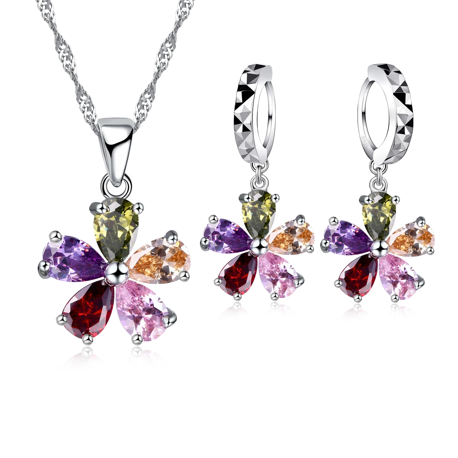 925 Sterling Silver Jewelry Sets for Lady Women Cubic Zircon Flowers Crystal Pendant Necklace Drop Earrings Bridal Wedding Sets
925 Sterling Silver Jewelry Sets for Lady Women Cubic Zircon Flowers Crystal Pendant Necklace Drop Earrings Bridal Wedding Sets