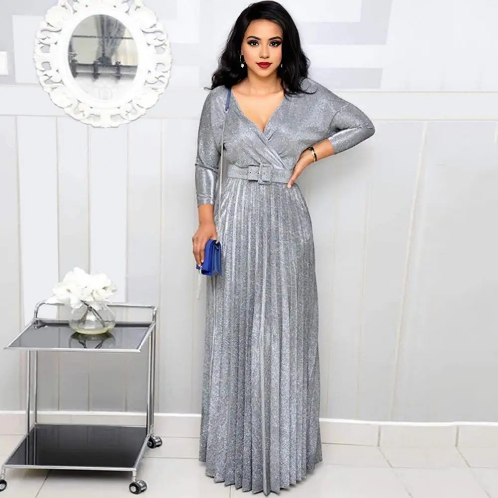 Pleated Dress Elegant V Neck Pleated Maxi Dress for Women High Waist Shiny Solid Color Prom Wedding Gown with for Summer
Pleated Dress Elegant V Neck Pleated Maxi Dress for Women High Waist Shiny Solid Color Prom Wedding Gown with for Summer