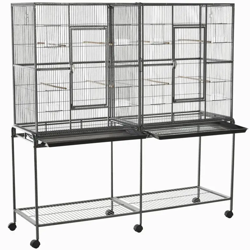 Rolling 65"L Bird Cage w/ Storage Shelf Wood Perch Food Container
Rolling 65"L Bird Cage w/ Storage Shelf Wood Perch Food Container