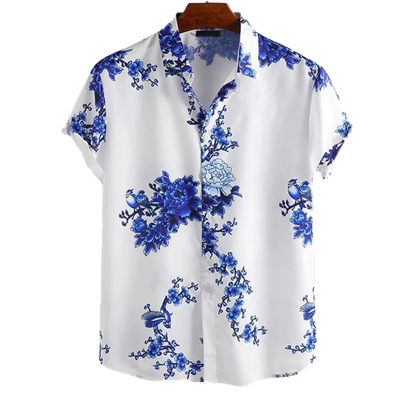 Summer new European and American men's lapel casual ink painting plum blossom print beach short-sleeved shirt
Summer new European and American men's lapel casual ink painting plum blossom print beach short-sleeved shirt