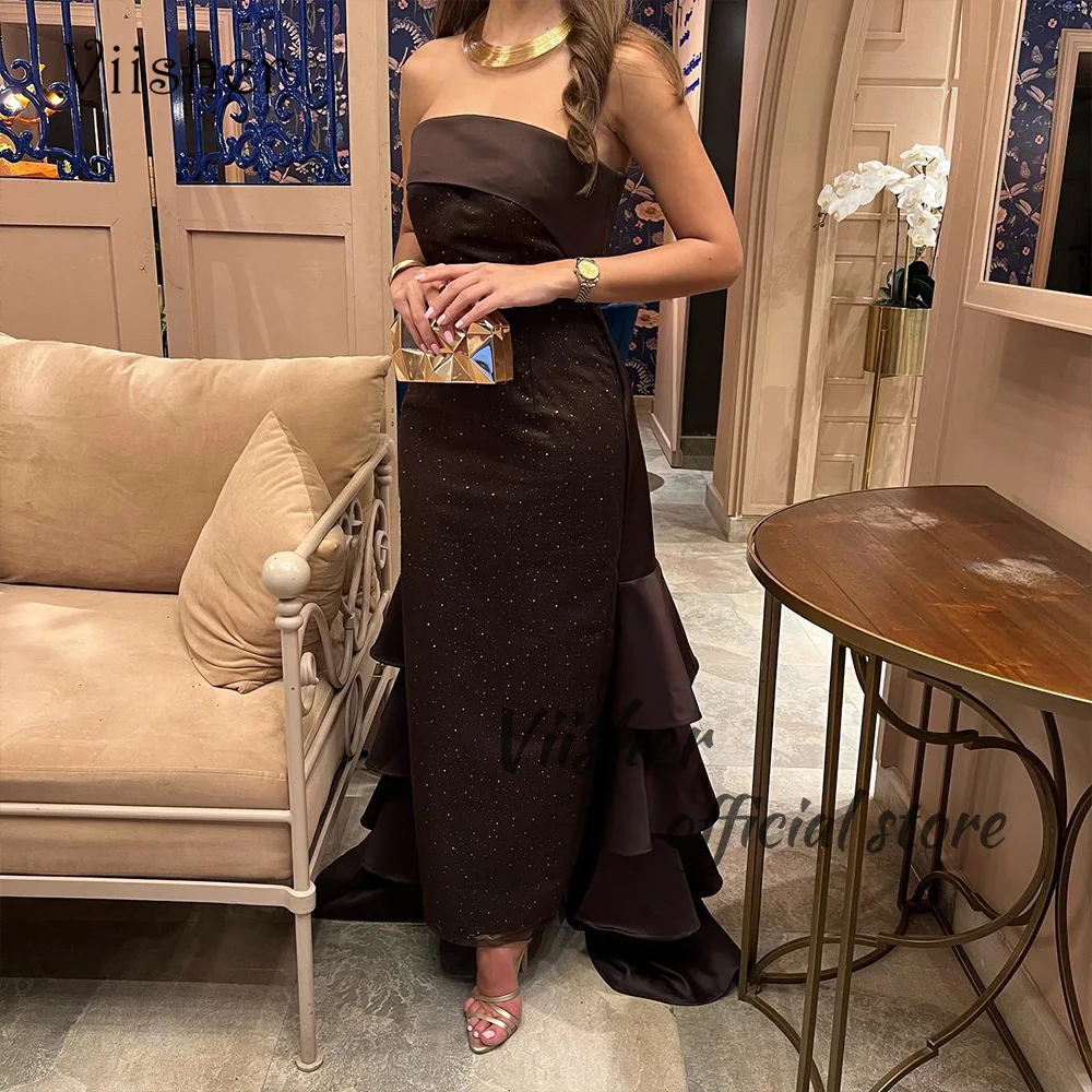 Viisher Brown Mermaid Evening Dresses with Sequin Strapless Long Arabic Formal Prom Dress with Train Dubai Evening Party Gowns
Viisher Brown Mermaid Evening Dresses with Sequin Strapless Long Arabic Formal Prom Dress with Train Dubai Evening Party Gowns