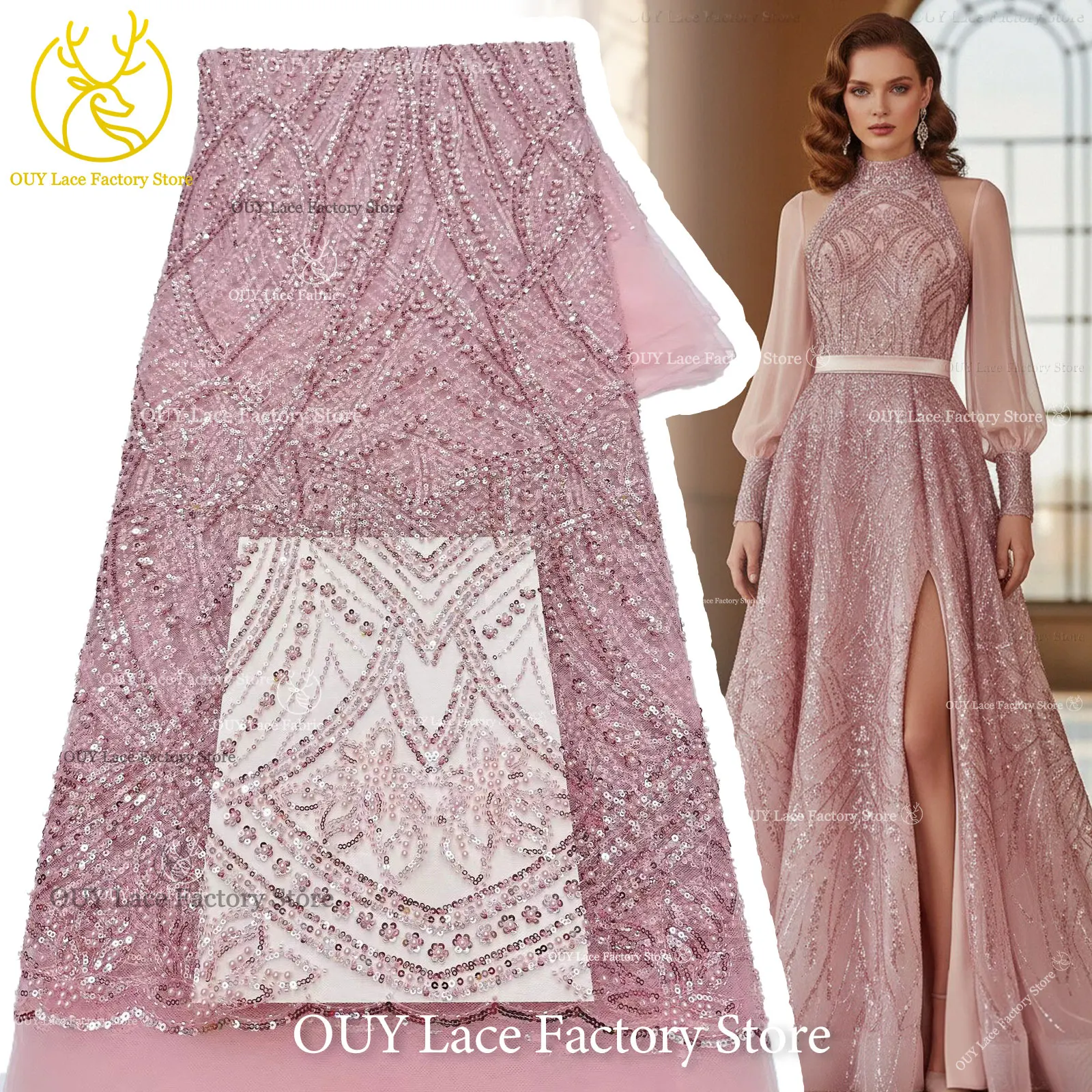 Pink New Style Nigerian Sequins Lace Fabric 2026 African Beaded French Tulle Mesh Lace Fabric For Wedding Dress Sewing 5 Yards
Pink New Style Nigerian Sequins Lace Fabric 2026 African Beaded French Tulle Mesh Lace Fabric For Wedding Dress Sewing 5 Yards