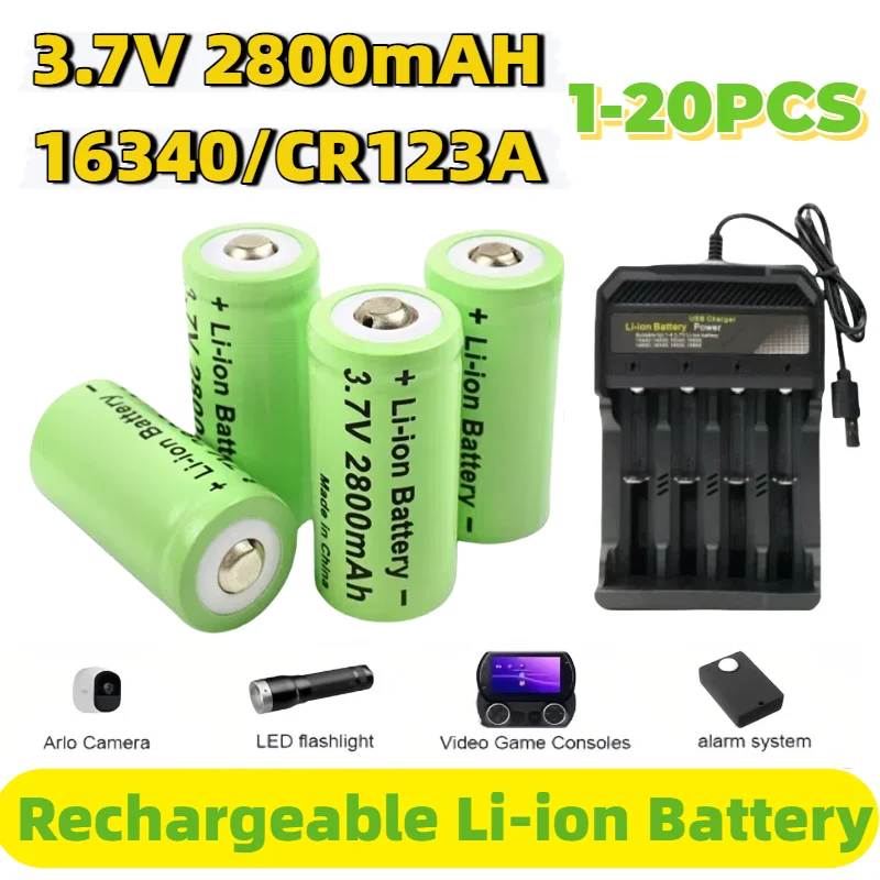 3.7V 2800mAh CR123A Li-ion Rechargeable Battery 16340 Batteries for LED Flashlight Travel USB Charger 16340 CR123A Battery
3.7V 2800mAh CR123A Li-ion Rechargeable Battery 16340 Batteries for LED Flashlight Travel USB Charger 16340 CR123A Battery