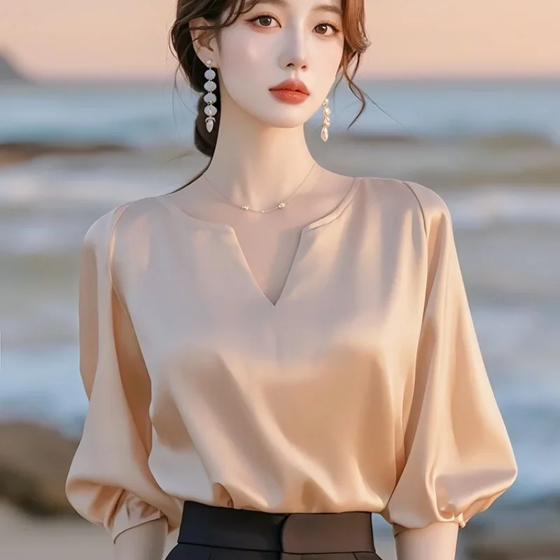 Satin Women's Blouses Korean Shirts FASHION Loose Spring/Summer Solid Vintage Clothing O-Neck Short Sleeve Women Tops
Satin Women's Blouses Korean Shirts FASHION Loose Spring/Summer Solid Vintage Clothing O-Neck Short Sleeve Women Tops