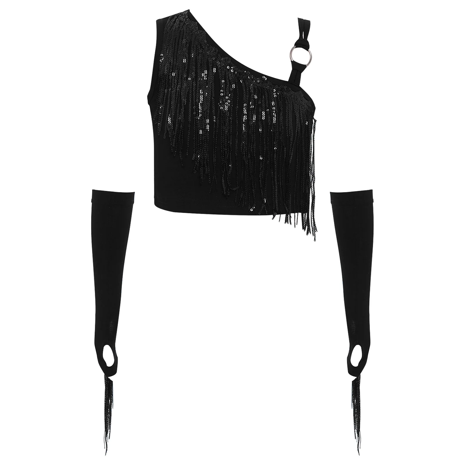 Kids Girls Hip Hop Jazz Latin Dance Top Shiny Sequin Tassels Asymmetrical Crop Top with Fringe Gloves Outfit for Performance
Kids Girls Hip Hop Jazz Latin Dance Top Shiny Sequin Tassels Asymmetrical Crop Top with Fringe Gloves Outfit for Performance