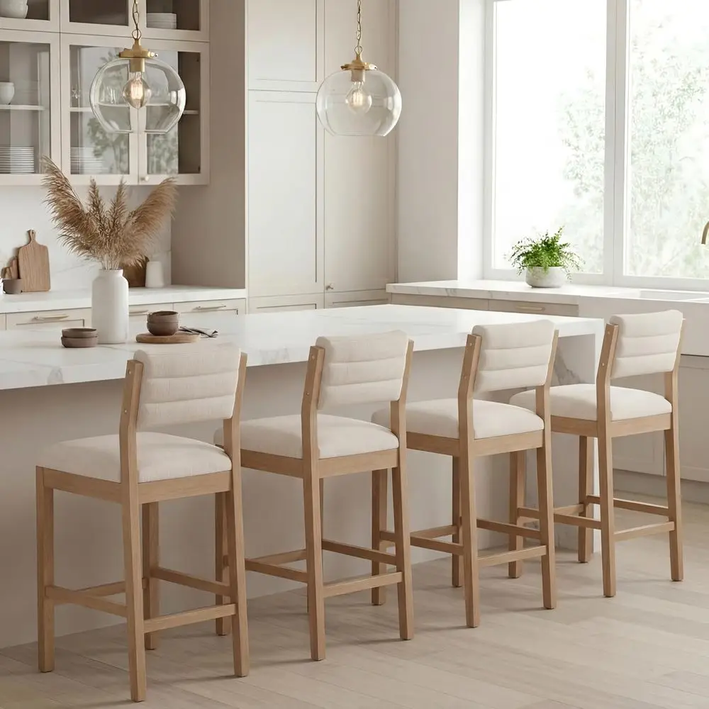 Set of 4 Counter Height Bar Stools - Upholstered with Back, Wood Legs, Linen, Beige for Kitchen Counter or Island
Set of 4 Counter Height Bar Stools - Upholstered with Back, Wood Legs, Linen, Beige for Kitchen Counter or Island