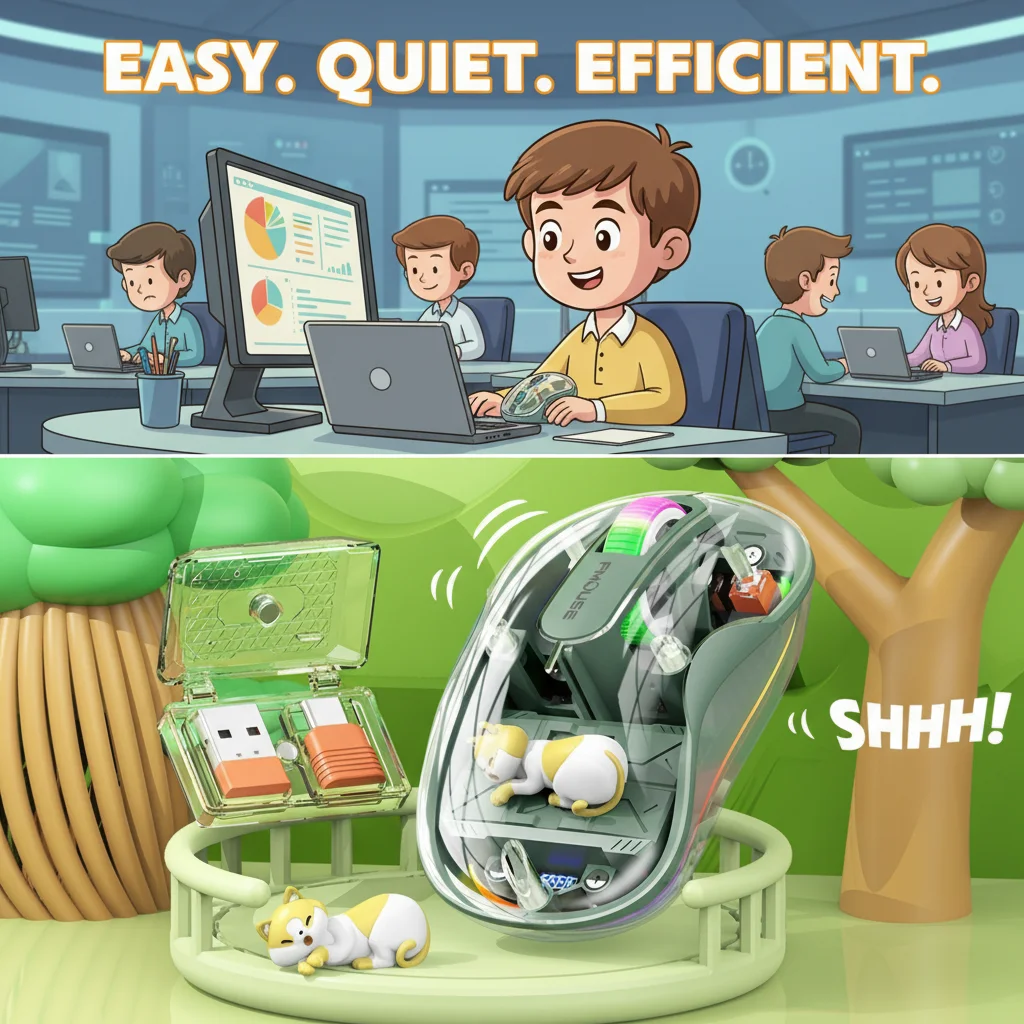 Notebook Luminous Transparent Mouse Wireless Bluetooth Three-Mode Charging Ergonomic Magnetic Doll Mouse For Tablets Laptop