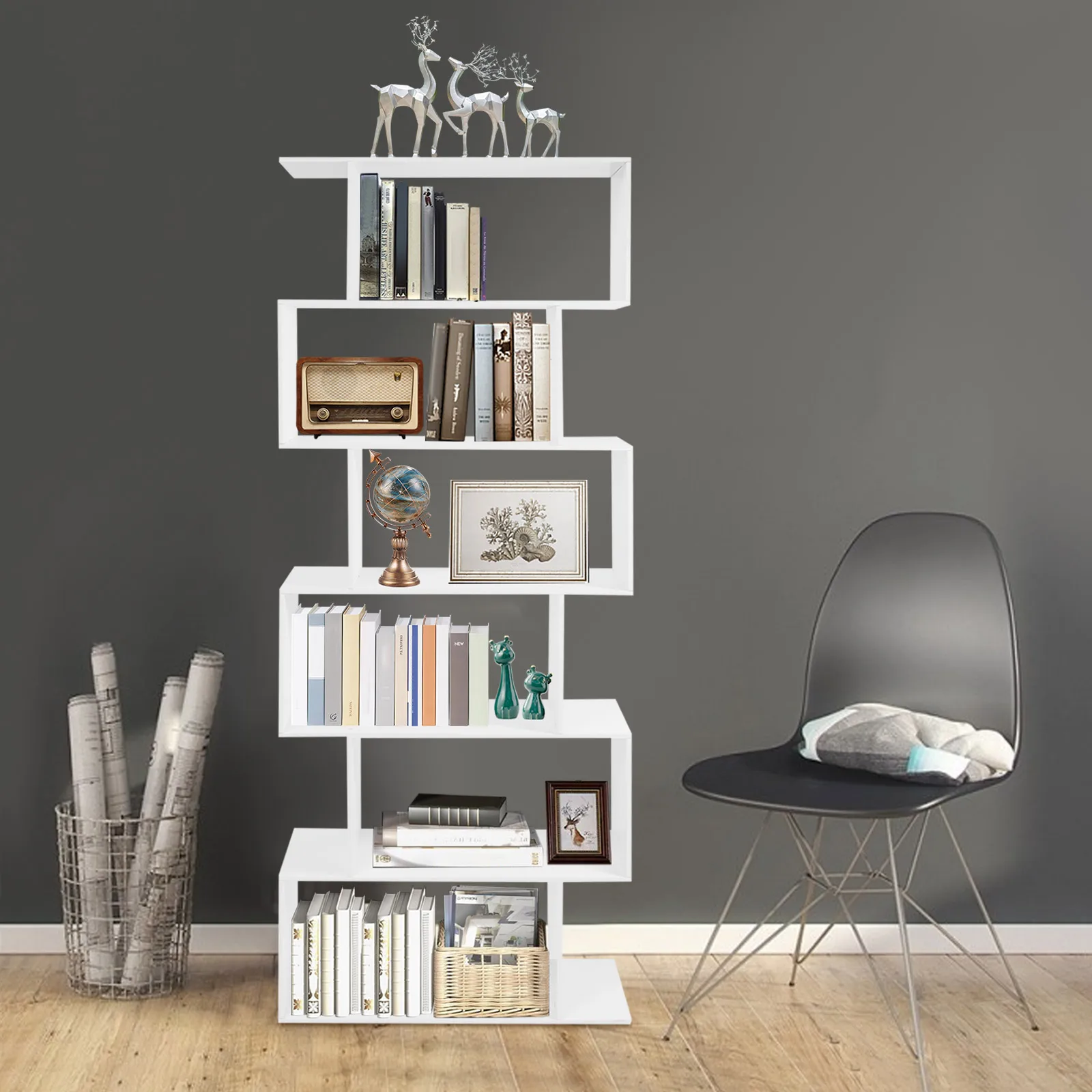 S-shaped Bookshelf with 6 Levels Modern Geometric Bookcase Standing Storage Shelf for Living Room Bedroom Office
S-shaped Bookshelf with 6 Levels Modern Geometric Bookcase Standing Storage Shelf for Living Room Bedroom Office