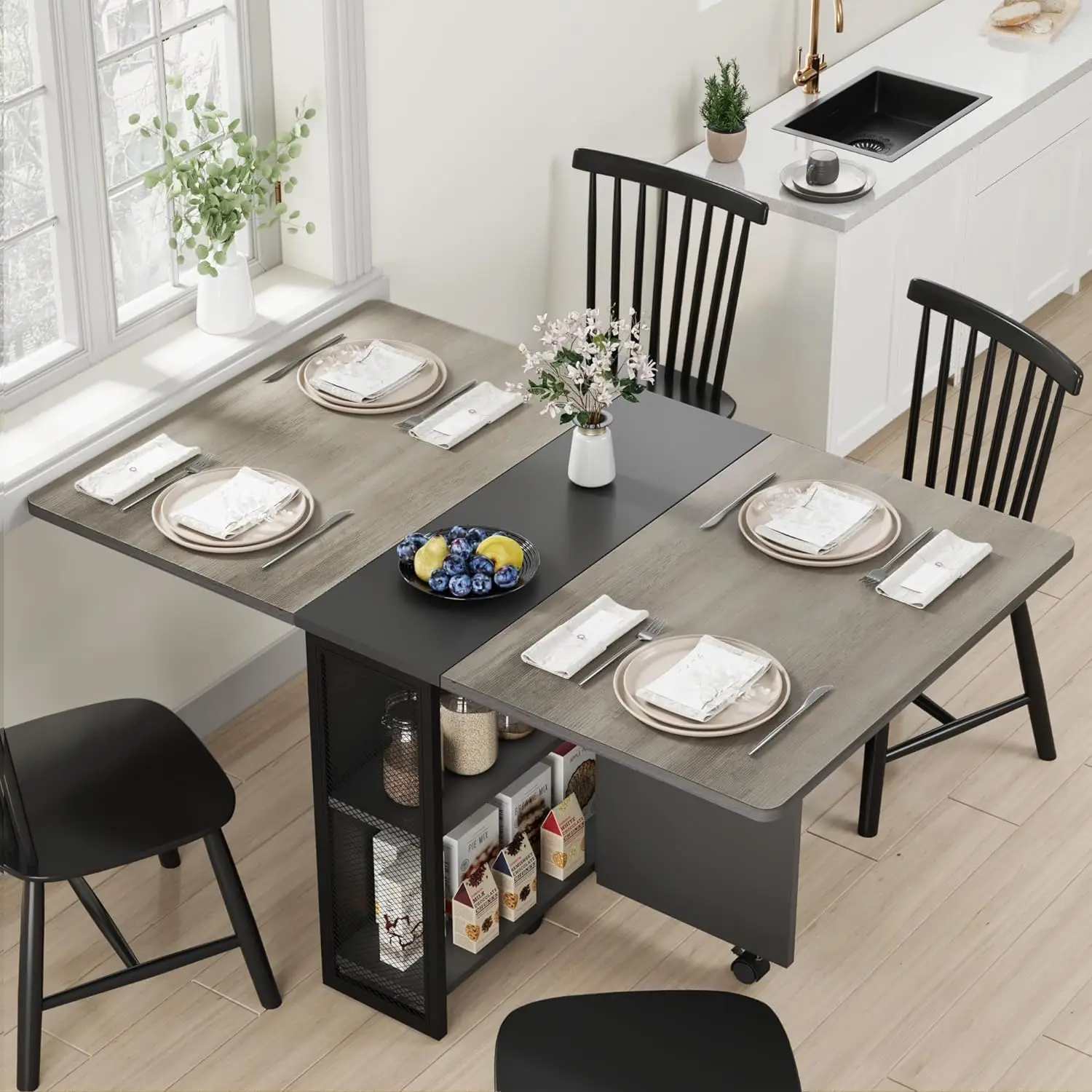 Drop Leaf Dining Table with Wheels and Storage Shelf, Space Saving Table for Small Spaces, 50.1" D x 31.4" W x 29.5" H, Slate
Drop Leaf Dining Table with Wheels and Storage Shelf, Space Saving Table for Small Spaces, 50.1" D x 31.4" W x 29.5" H, Slate