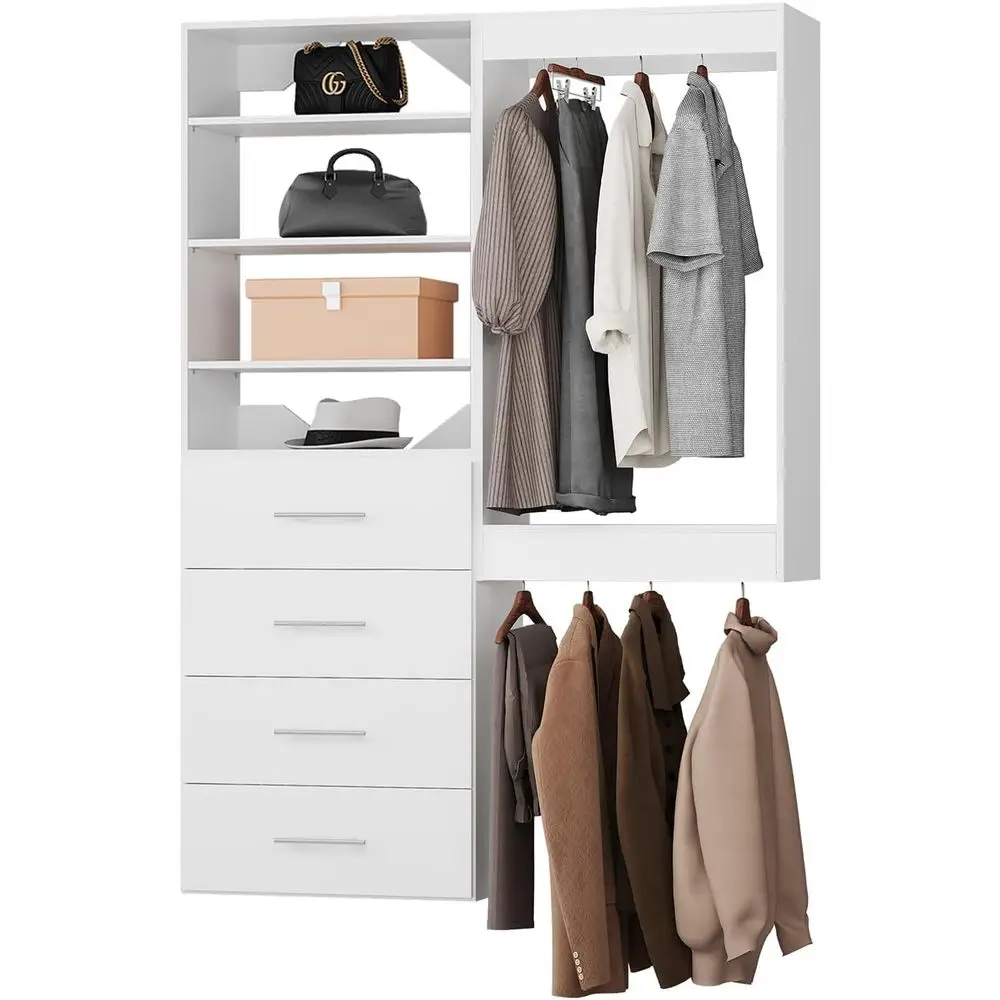 49 Wall-Mounted Wooden Closet Organizer with Drawers and Hanging Rods, Storage Kit for Wardrobes, White
49 Wall-Mounted Wooden Closet Organizer with Drawers and Hanging Rods, Storage Kit for Wardrobes, White