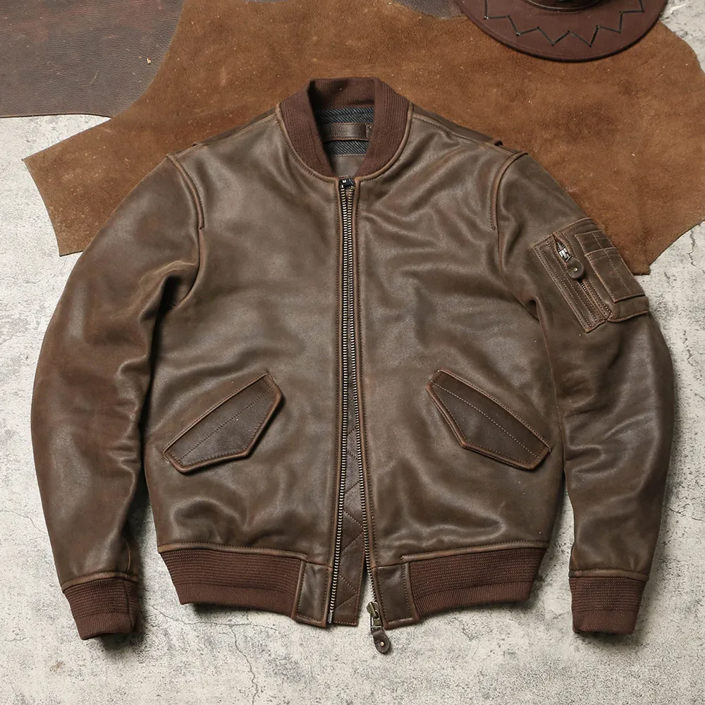 MA1 American Vintage Flight Jacket Cracked Distressed Soft Cowhide Leather Coat Autumn Winter Baseball Genuine Leather Jacket
MA1 American Vintage Flight Jacket Cracked Distressed Soft Cowhide Leather Coat Autumn Winter Baseball Genuine Leather Jacket