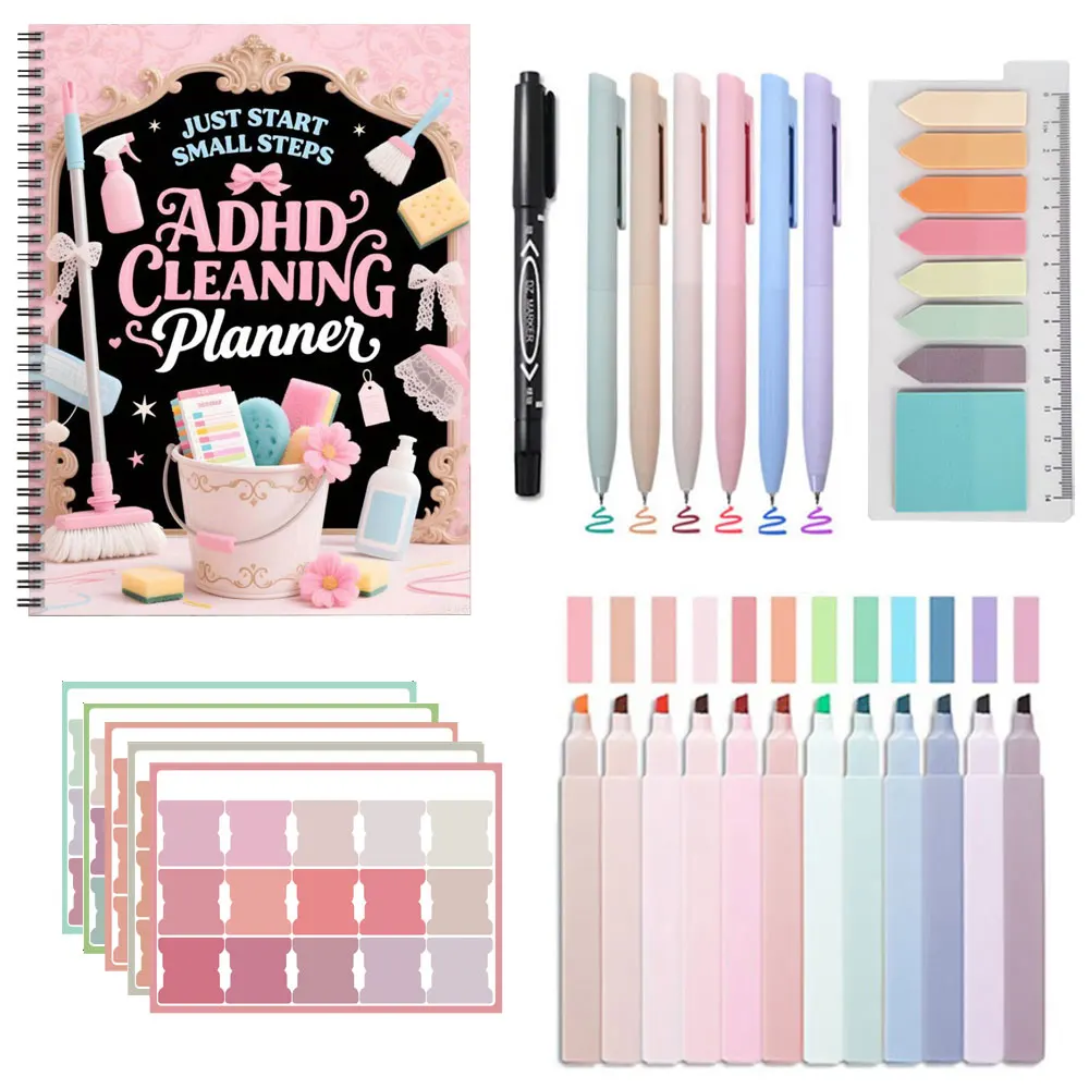 ADHD Cleaning Planner | 26 Pcs Stationery Set | Color-Coded Daily/Weekly/Monthly/Yearly Scheduler, Task Management for Home
ADHD Cleaning Planner | 26 Pcs Stationery Set | Color-Coded Daily/Weekly/Monthly/Yearly Scheduler, Task Management for Home