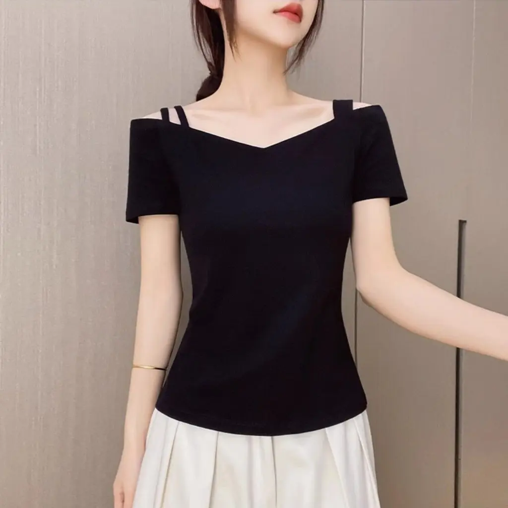 Женская футболка из чистого хлопка с короткими рукавами, дизайн Sense, плечевой ремень, утягивающий топ с открытой спиной, двойной ремень, новинка лета
Женская футболка из чистого хлопка с короткими рукавами, дизайн Sense, плечевой ремень, утягивающий топ с открытой спиной, двойной ремень, новинка лета