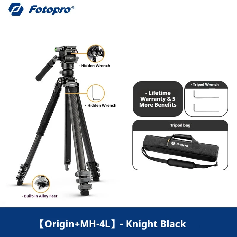 Fotopro Origin+MH-4L 28.5mm diameter, 4-section, Fotopro high-end carbon fibre tripod with tapered legs for portability
Fotopro Origin+MH-4L 28.5mm diameter, 4-section, Fotopro high-end carbon fibre tripod with tapered legs for portability