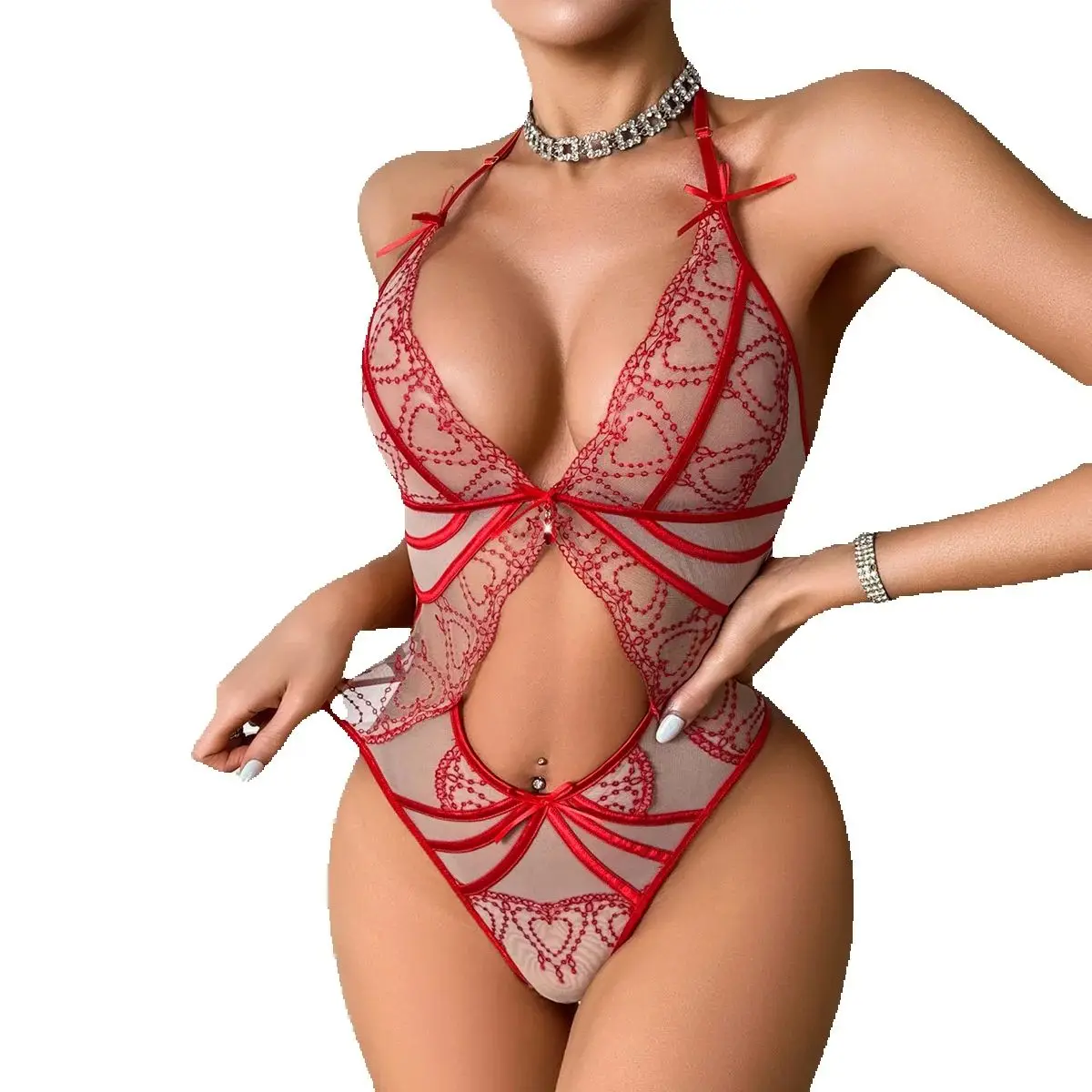 Europe and US 2025 New Bowknot Decoration Contrast Color Heart-Shaped Embroidery Hollow Out Necklace Sexy Bodysuit
Europe and US 2025 New Bowknot Decoration Contrast Color Heart-Shaped Embroidery Hollow Out Necklace Sexy Bodysuit