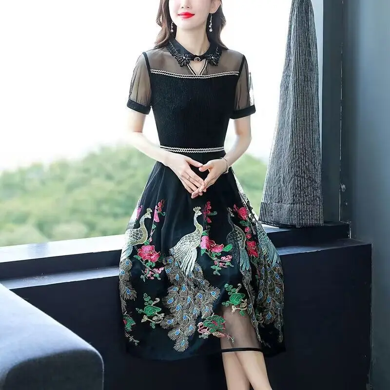 New Printed Mesh Pleated Skirt in French Style Polo Neck Short Sleeved Embroidered Dress for Women's Fashion Party Night L325
New Printed Mesh Pleated Skirt in French Style Polo Neck Short Sleeved Embroidered Dress for Women's Fashion Party Night L325