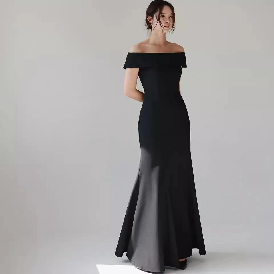 Korea Simple Black Evening Dresses Off Shoulder Wedding Photo Shoot Mermaid Long Zip Back Party Prom Dress Customized 2025 New
Korea Simple Black Evening Dresses Off Shoulder Wedding Photo Shoot Mermaid Long Zip Back Party Prom Dress Customized 2025 New