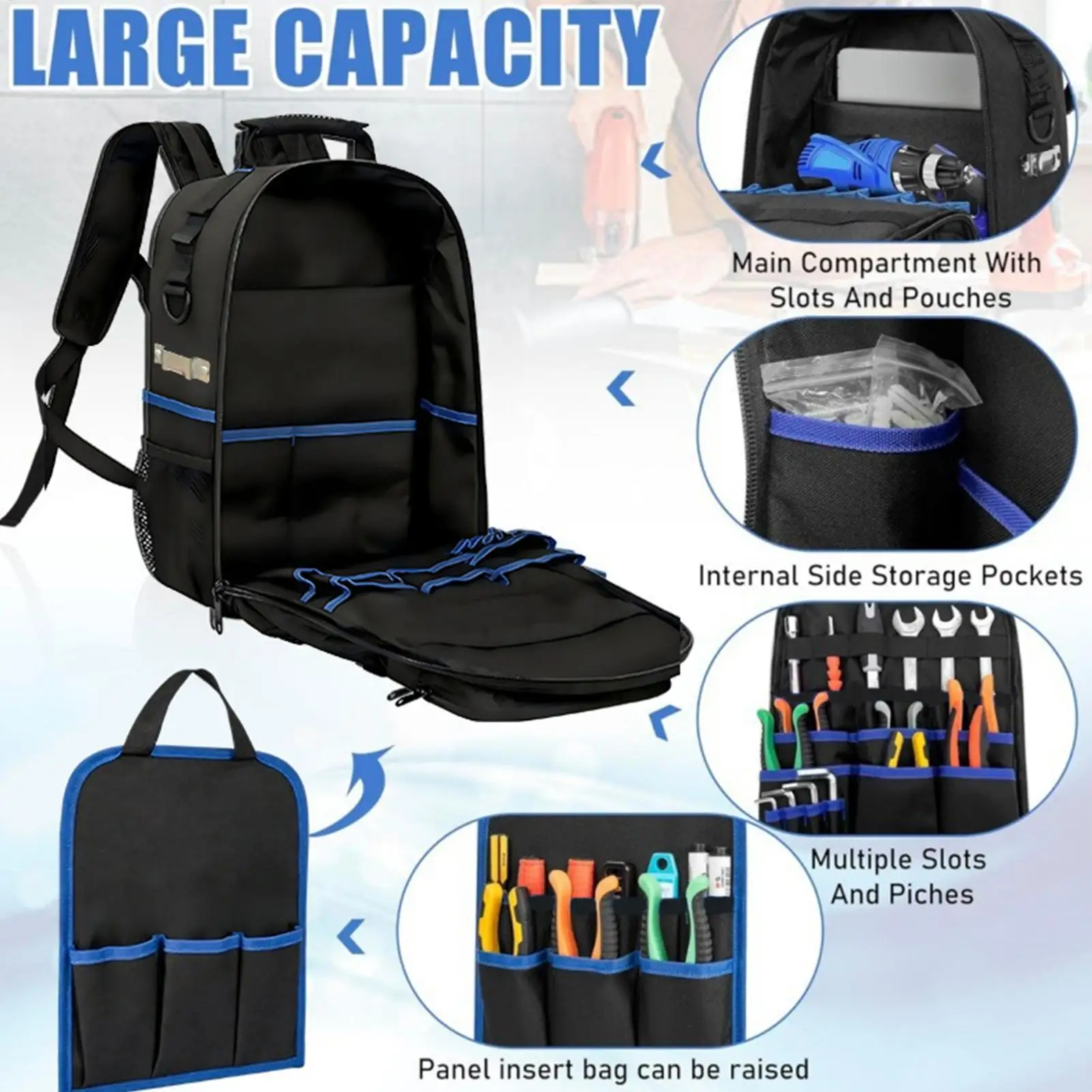 Tool Backpack Heavy Duty Tool Bag with Multiple Pockets and Removable Tool Organizer Waterproof Work Backpack for Electricians
Tool Backpack Heavy Duty Tool Bag with Multiple Pockets and Removable Tool Organizer Waterproof Work Backpack for Electricians