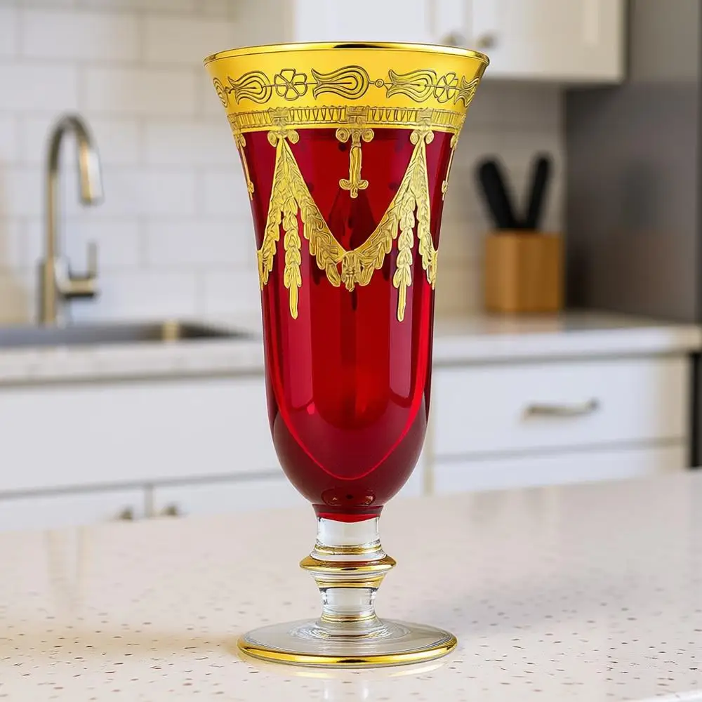 Red Crystal Champagne Lutes Vintage Design 24K Gold Hand Decorated, 9 oz, Set of 1
Red Crystal Champagne Lutes Vintage Design 24K Gold Hand Decorated, 9 oz, Set of 1