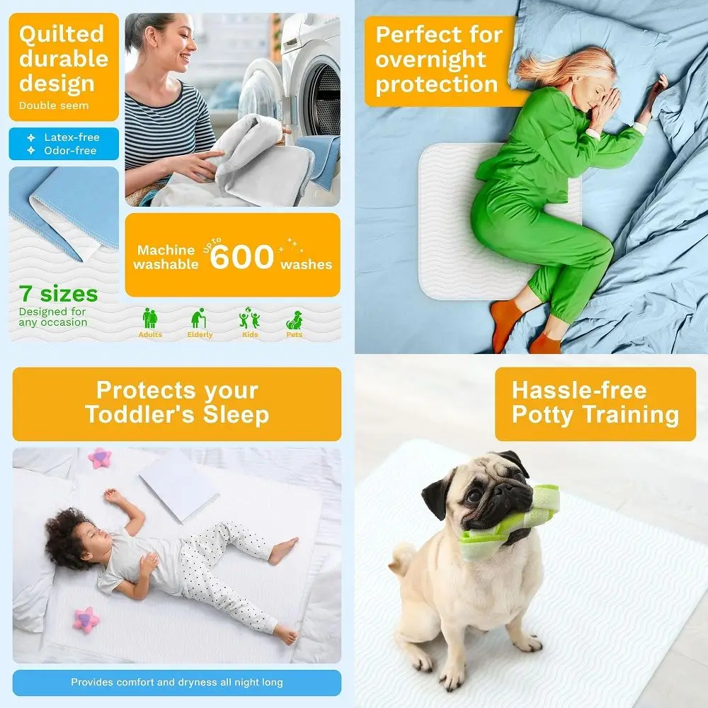 Washable Underpads Large Bed Pads for use as Incontinence Bed Pads, Reusable Pet Pads, Great for Dogs, Cats, Bunny, Seniors Bed
Washable Underpads Large Bed Pads for use as Incontinence Bed Pads, Reusable Pet Pads, Great for Dogs, Cats, Bunny, Seniors Bed