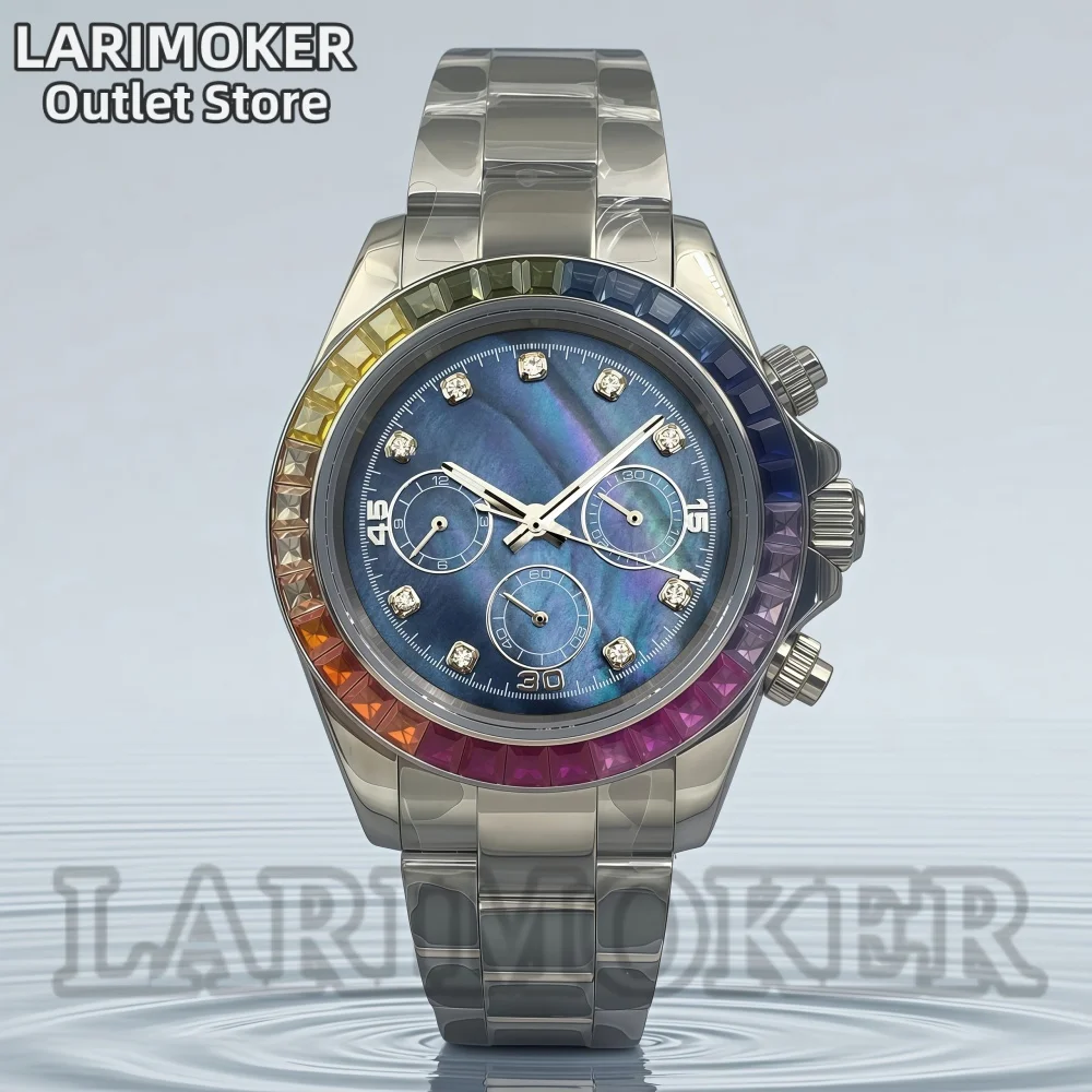 LARIMOKER 39mm Men's Chronograph Watch VK63 Quartz Movement Rainbow Bezel Diamond Dial Sapphire Glass Stainless Steel Waterproof
LARIMOKER 39mm Men's Chronograph Watch VK63 Quartz Movement Rainbow Bezel Diamond Dial Sapphire Glass Stainless Steel Waterproof