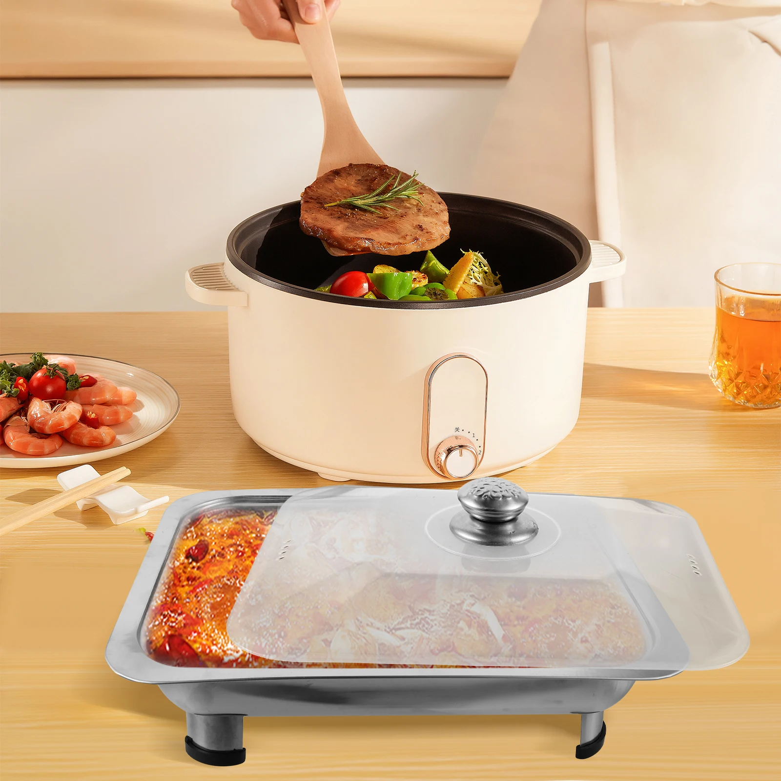 Stainless Steel Serving Tray Rectangular Buffet Pan Transparent Cover Anti Slip Food Plate for Banquet Canteen Kitchen
Stainless Steel Serving Tray Rectangular Buffet Pan Transparent Cover Anti Slip Food Plate for Banquet Canteen Kitchen