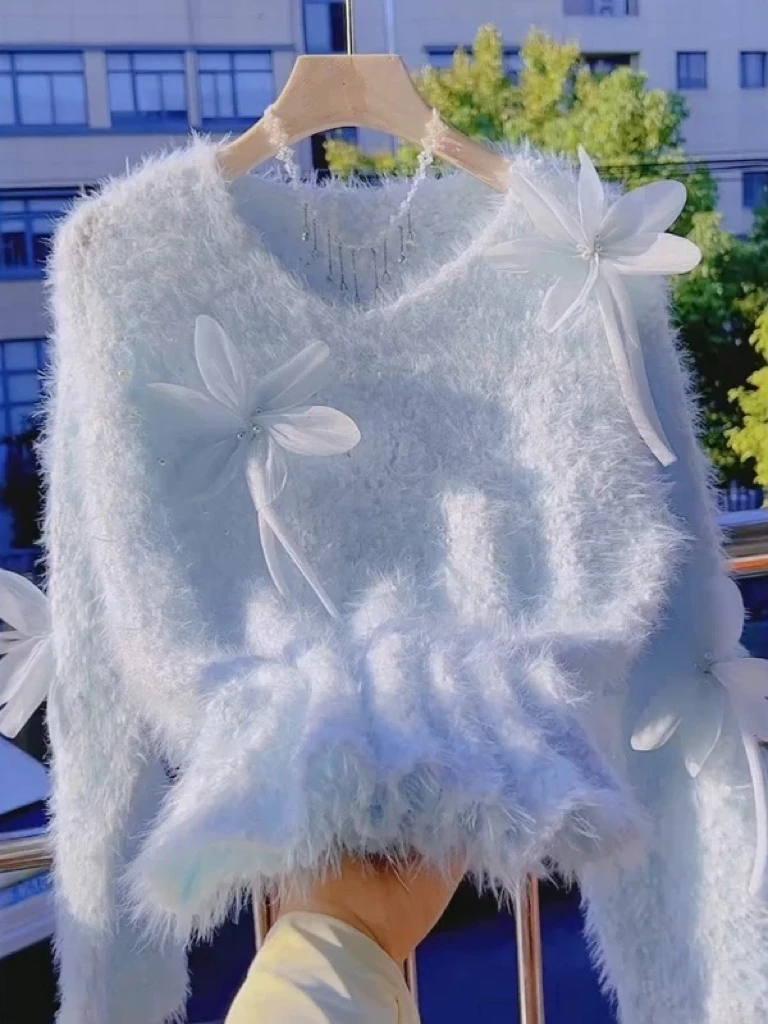 Soft Cozy V-Ne Knitted Sweater with 3D Flower Design Imitation Mink Autumn Winter New Sle Korean Sweet Gentle Women's Swe...
Soft Cozy V-Ne Knitted Sweater with 3D Flower Design Imitation Mink Autumn Winter New Sle Korean Sweet Gentle Women's Swe...