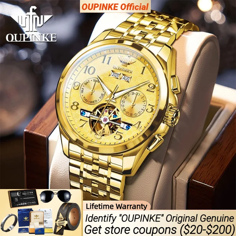 OUPINKE 3263 Gold Men Watches Multi functional Chronograph Waterproof luminous automatic mechanical watch for men
OUPINKE 3263 Gold Men Watches Multi functional Chronograph Waterproof luminous automatic mechanical watch for men