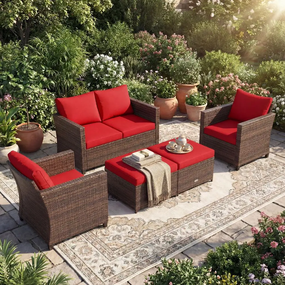 5 Pieces Rattan Patio Furniture Set, Outdoor Sectional Wicker Sofa Set with Loveseat, 2 Single Sofas, 2 Ottomans amp Removable
5 Pieces Rattan Patio Furniture Set, Outdoor Sectional Wicker Sofa Set with Loveseat, 2 Single Sofas, 2 Ottomans amp Removable