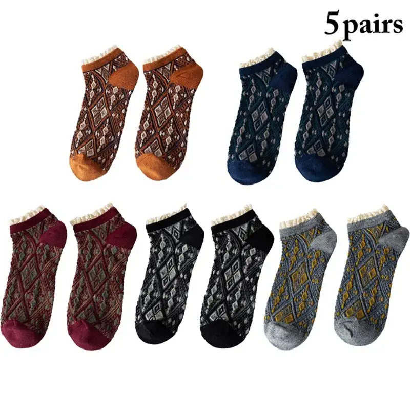 5 Pairs Womens Korean Style Lace Vintage Nordic Flower Ethnic Floral Cotton Socks Short Tube Cotton Socks Low Cut Cotton Socks
5 Pairs Womens Korean Style Lace Vintage Nordic Flower Ethnic Floral Cotton Socks Short Tube Cotton Socks Low Cut Cotton Socks
