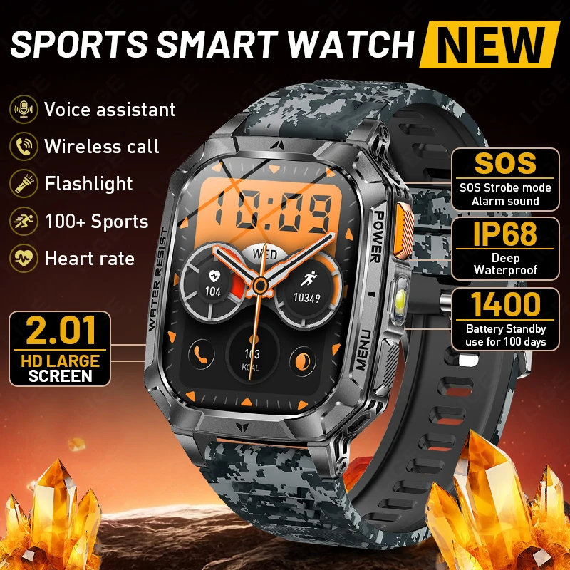 LIGE Military 1400mAh Smart Watch For Men 2.01" HD Screen Waterproof 100+Sports Mode LED Flashlight Smartwatch For Android iOS
LIGE Military 1400mAh Smart Watch For Men 2.01" HD Screen Waterproof 100+Sports Mode LED Flashlight Smartwatch For Android iOS