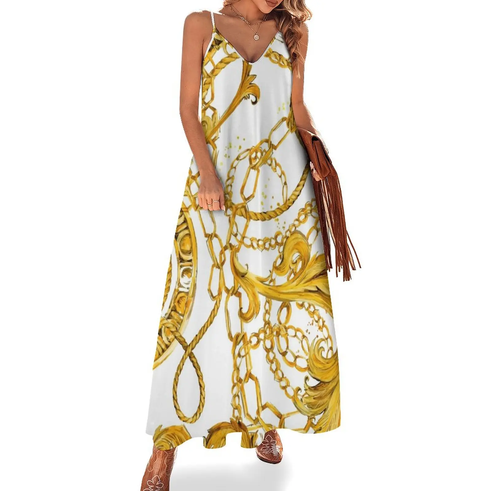 gold chains seamless pattern. luxury illustration. golden Byzantium design. luxury jewelry. riches seamless bac Sleeveless Dress
gold chains seamless pattern. luxury illustration. golden Byzantium design. luxury jewelry. riches seamless bac Sleeveless Dress