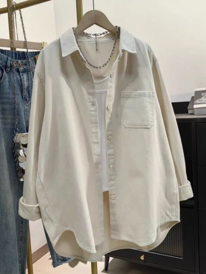 Thickened Pure Cotton Shirt in Beige for plus Size Women Casual Long Top Workwear Jacket Spring Autumn New Style Loose Fit
Thickened Pure Cotton Shirt in Beige for plus Size Women Casual Long Top Workwear Jacket Spring Autumn New Style Loose Fit