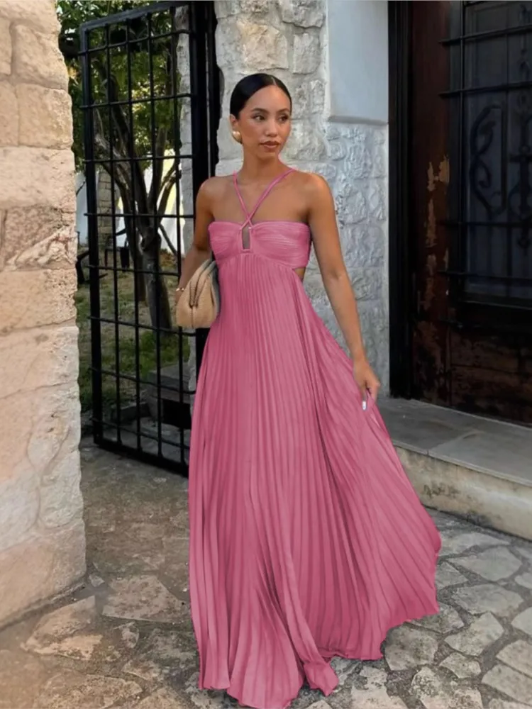 Summer Simple Commuting Solid Color Dress Women's Sexy Hanging Neck Chest Pleated Sleeveless High-waisted Suspender Dresses
Summer Simple Commuting Solid Color Dress Women's Sexy Hanging Neck Chest Pleated Sleeveless High-waisted Suspender Dresses