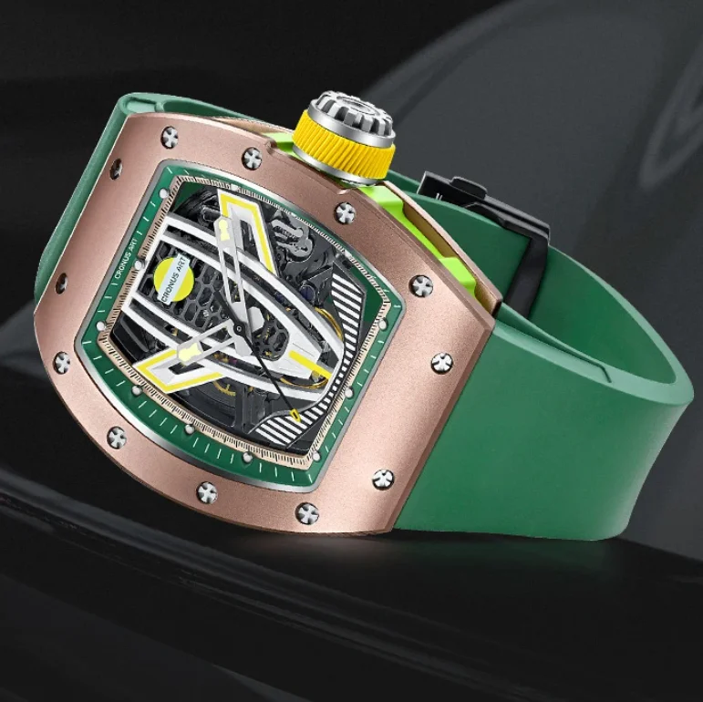 CRONUSART Men Automatic Watch Tonneau Mechanical Wristwatch Sapphire Mirror Luminous Skeleton Tropical Racers Dial
CRONUSART Men Automatic Watch Tonneau Mechanical Wristwatch Sapphire Mirror Luminous Skeleton Tropical Racers Dial