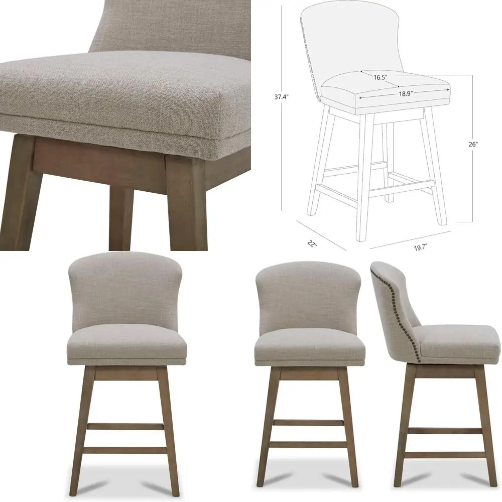 Tan Upholstered Swivel Bar Stools Set of 2, 26 Counter Height, SC Certified Performance Fabric
Tan Upholstered Swivel Bar Stools Set of 2, 26 Counter Height, SC Certified Performance Fabric