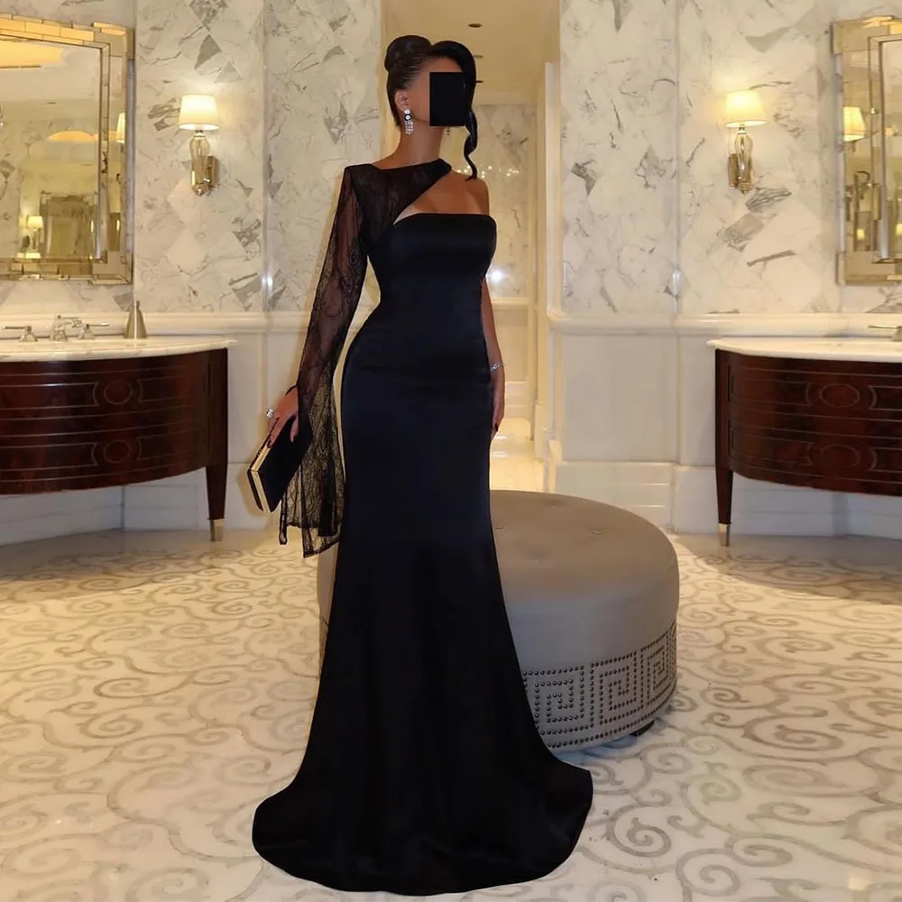 Black One Shoulder Lace Evening Dress Long Sleeve Prom Gown Simple Formal Party Dress Floor Length Saudi Arabia Dress
Black One Shoulder Lace Evening Dress Long Sleeve Prom Gown Simple Formal Party Dress Floor Length Saudi Arabia Dress