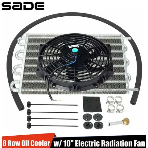 Universal 8 Row Transmission Radiator Oil Cooling &10 Inch 12V Car Air Conditioning Radiator Slim Fan Cooler (Non combination)