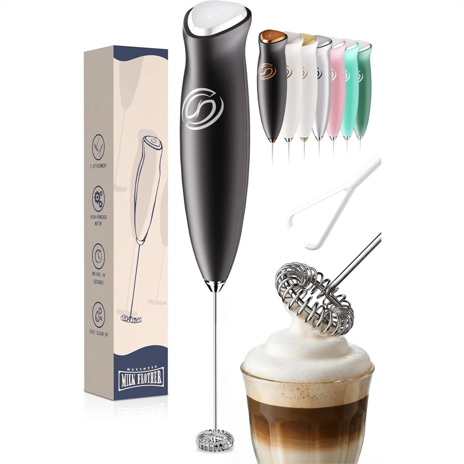 Electric Milk Frother Handheld with 2 Whisk Heads for Coffee, Protein Shakes, and Drinks - Powerful and Portable Black Mixer
Electric Milk Frother Handheld with 2 Whisk Heads for Coffee, Protein Shakes, and Drinks - Powerful and Portable Black Mixer