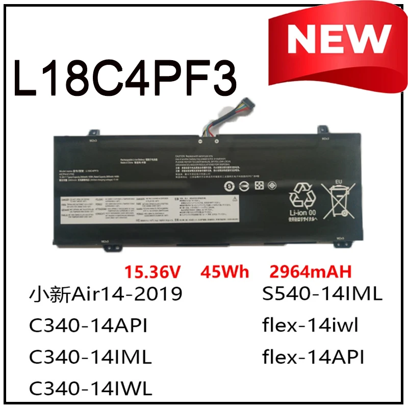 Аккумулятор для ноутбука L18C4PF3 L18M4PF4, совместимый с Lenovo Xiaoxin Air14-2019 C340-14IML S540-14IML Flex-14iwl Flex-14API, новый
Аккумулятор для ноутбука L18C4PF3 L18M4PF4, совместимый с Lenovo Xiaoxin Air14-2019 C340-14IML S540-14IML Flex-14iwl Flex-14API, новый