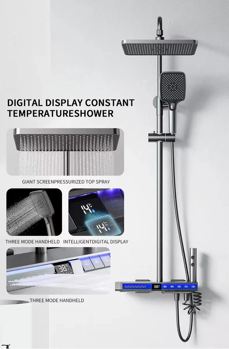 Multifunctional Thermostatic Digital Display Piano Key Rain Shower Set
Multifunctional Thermostatic Digital Display Piano Key Rain Shower Set