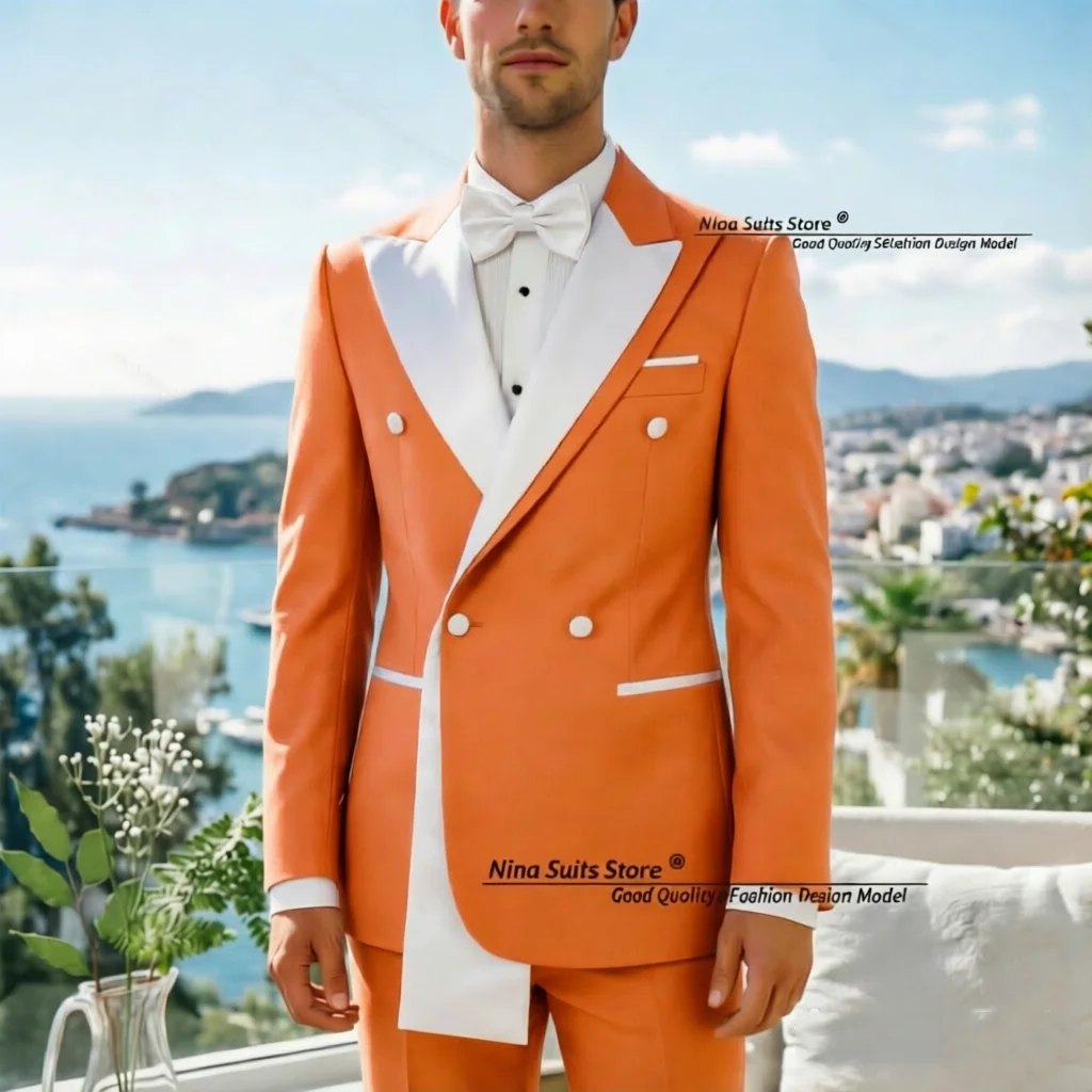 Nina Store 2026 Fashion Men's Cocktail Party Suit 2-piece set, Orange, Green, Blue, Red, Black, Pink with White Satin Ribbon
Nina Store 2026 Fashion Men's Cocktail Party Suit 2-piece set, Orange, Green, Blue, Red, Black, Pink with White Satin Ribbon